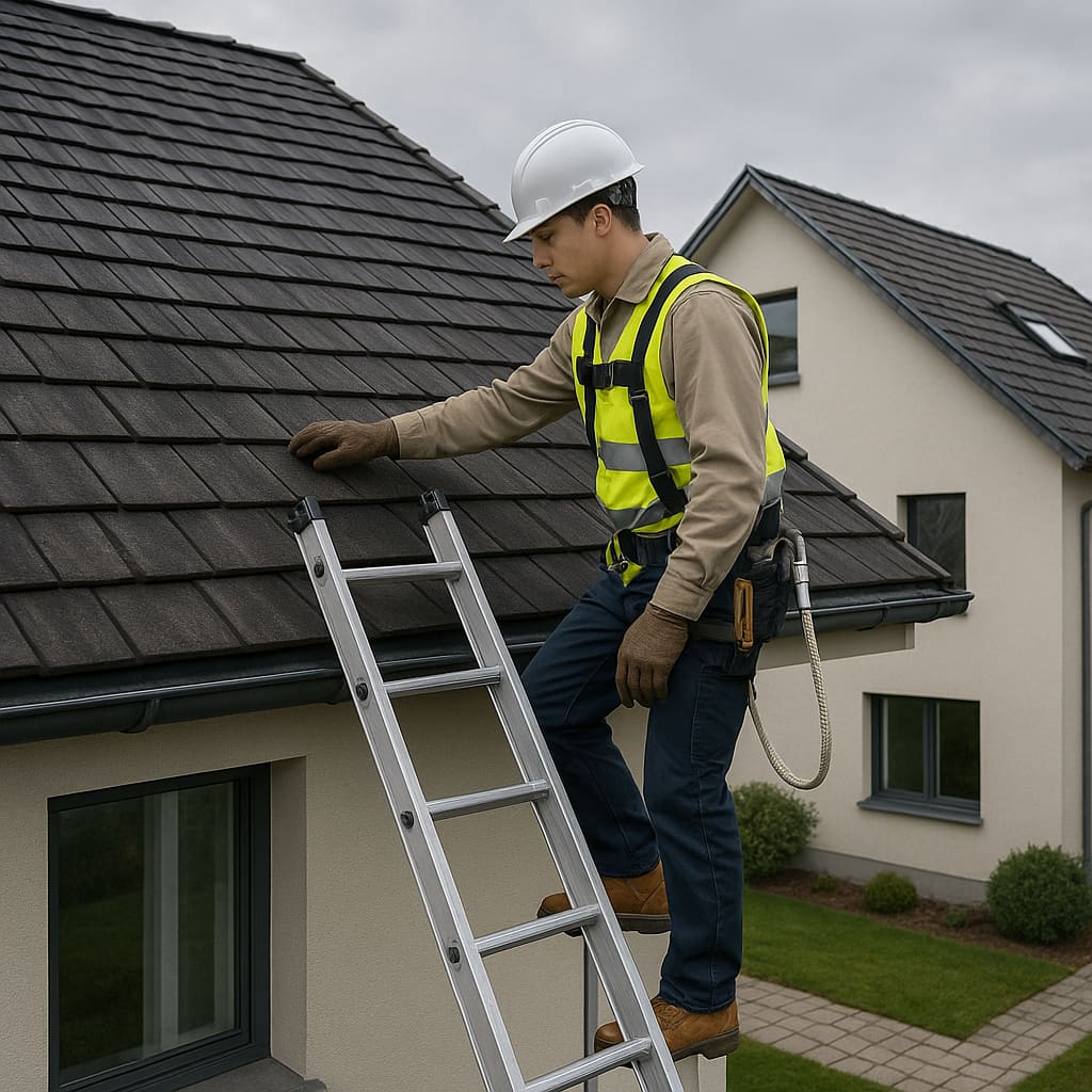 Roofer inspecting roof in Zürich